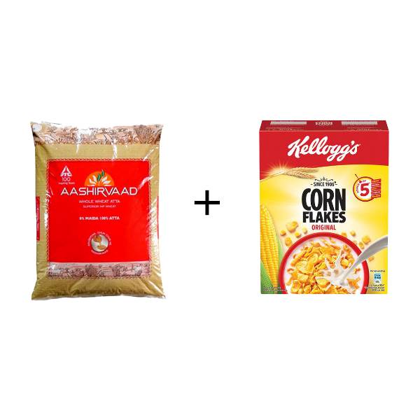 Aashirwad Atta + Kelloggs Corn Flakes ( 5kg + 300 Gms)